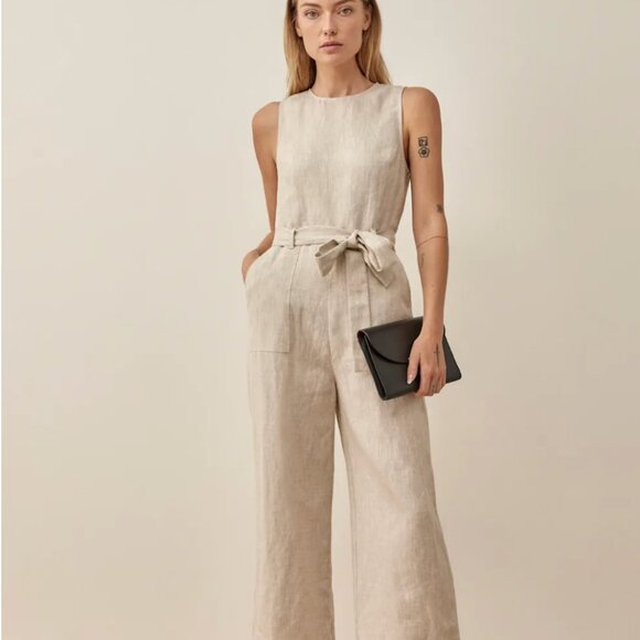 Reformation Petites Naomi Linen Jumpsuit (Oatmeal) - Size 6P - Picture 1 of 9